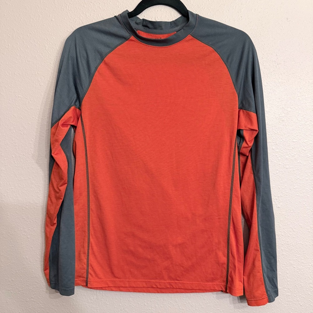 REI Mens Polartec Base Layer Top Orange Grey Long Sleeve Hiking Shirt M 842729